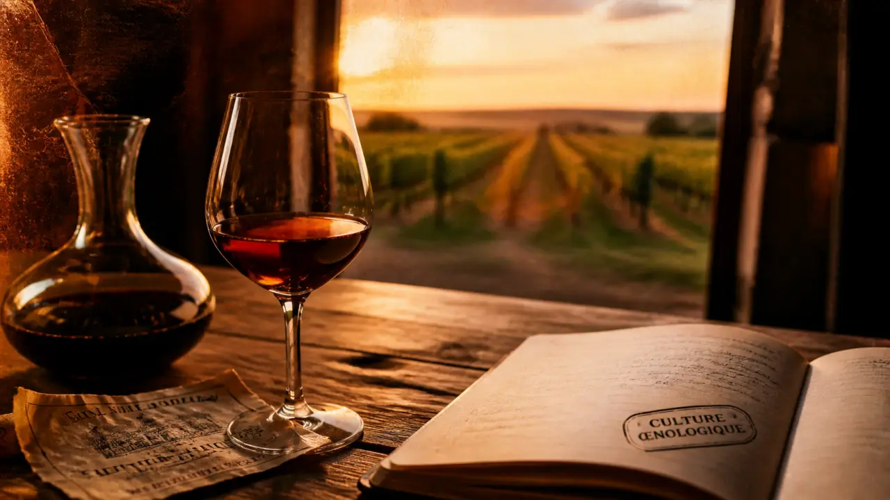 Culture oenologique : verre de vin, carnet de dégustation et terroir