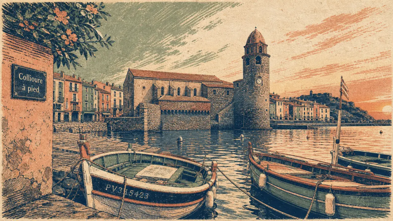 Visiter Collioure : port avec barques et église Notre-Dame-des-Anges