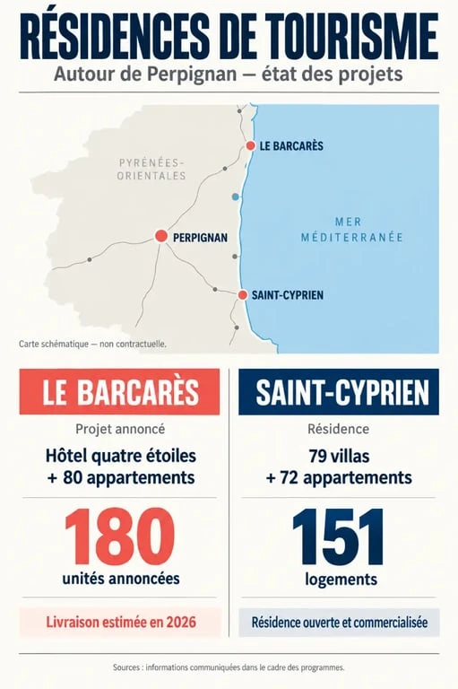 Infographie sur la construction de résidences de tourisme Perpignan, Le Barcarès et Saint-Cyprien
