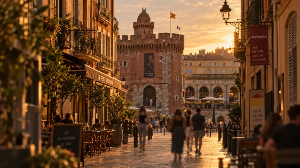 Perpignan a voir : vue du Castillet et ruelles catalanes